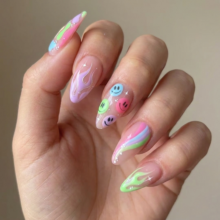Pastel Smiley Press-On Nails