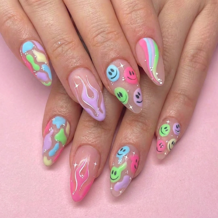 Pastel Smiley Press-On Nails