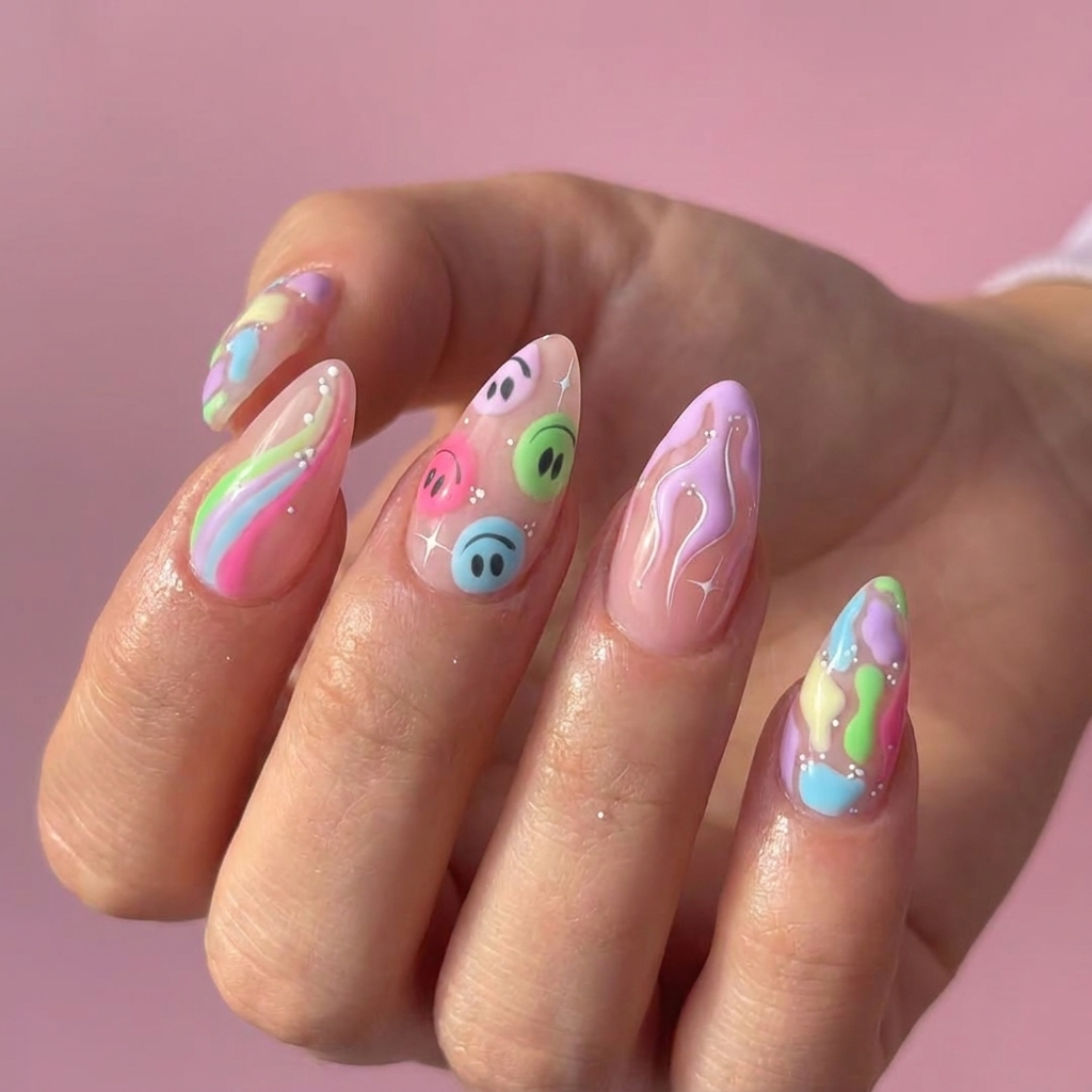 Pastel Smiley Press-On Nails