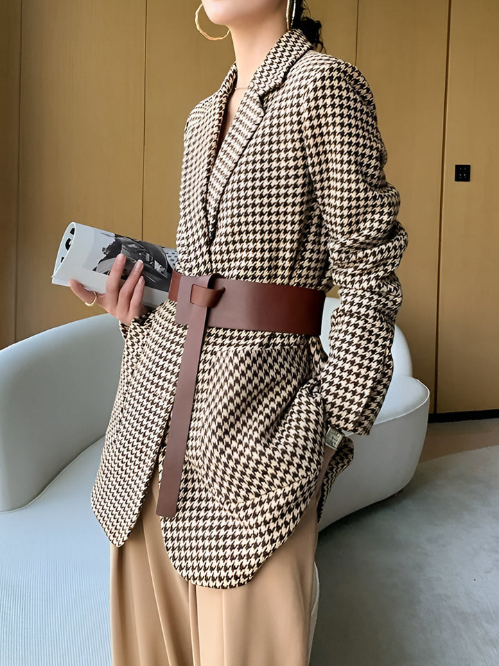 Clover Belted Houndstooth Blazer