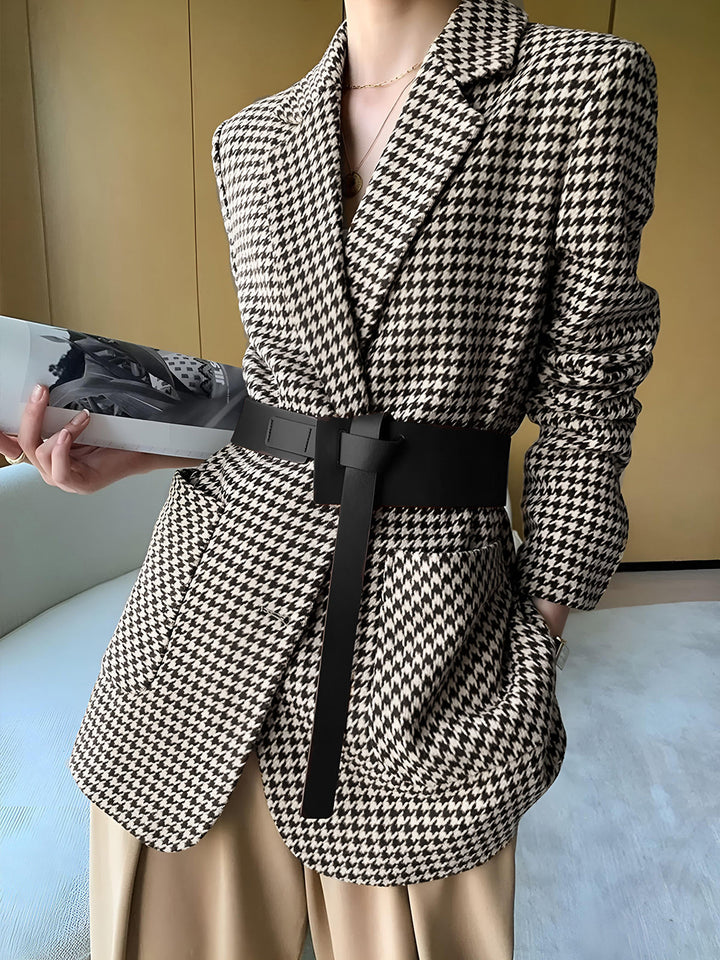 Clover Belted Houndstooth Blazer