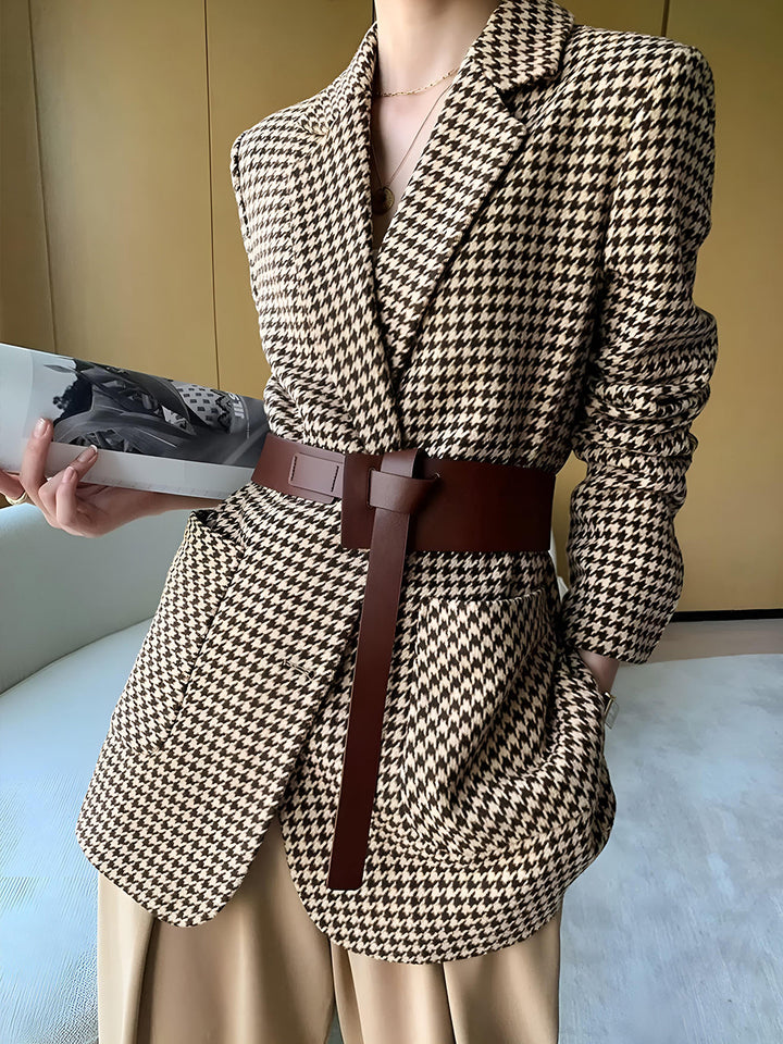 Clover Belted Houndstooth Blazer