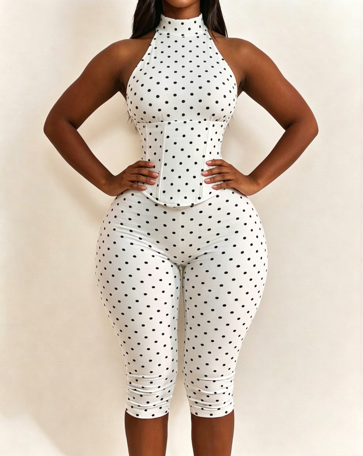 Doreen Polka Dot Halter Capri Jumpsuit