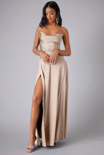 Josie Satin Slit Maxi Dress