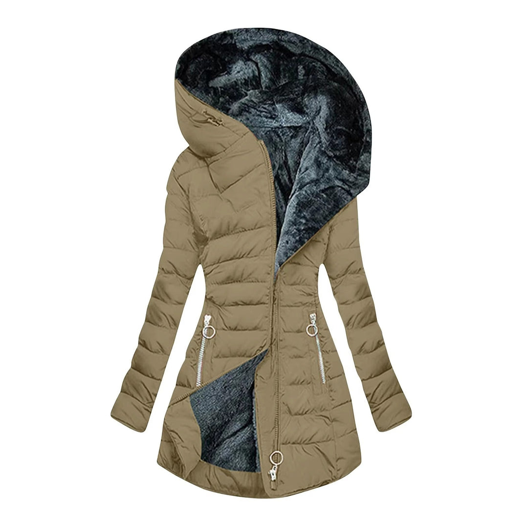 Elise Plush-Hood Longline Puffer Coat