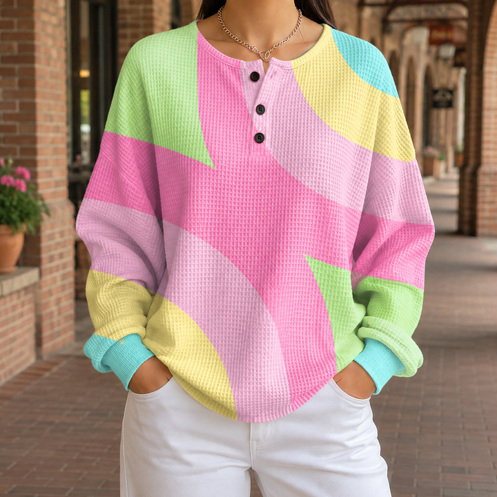 Biena Abstract Print Henley Top