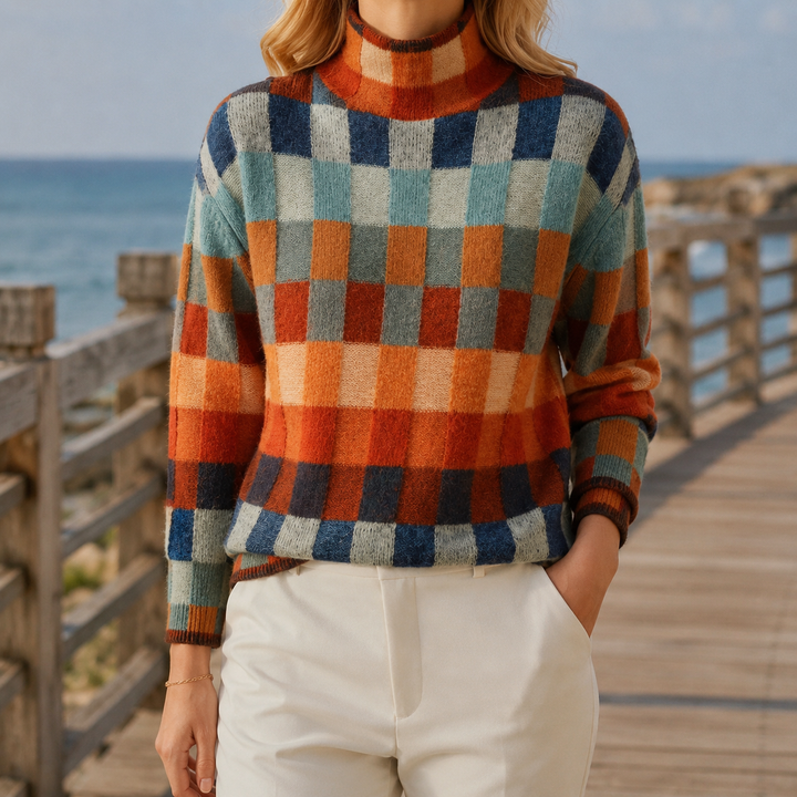 Francine Checkered Turtleneck Sweater