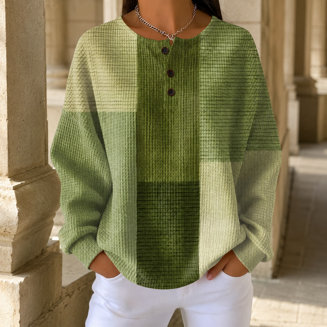 Denise Patchwork Henley Relaxed Sweater