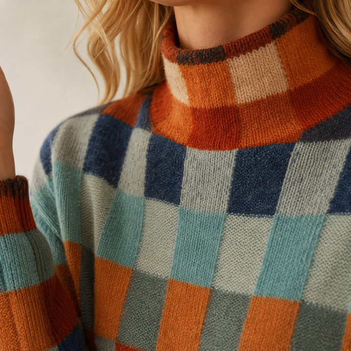 Francine Checkered Turtleneck Sweater
