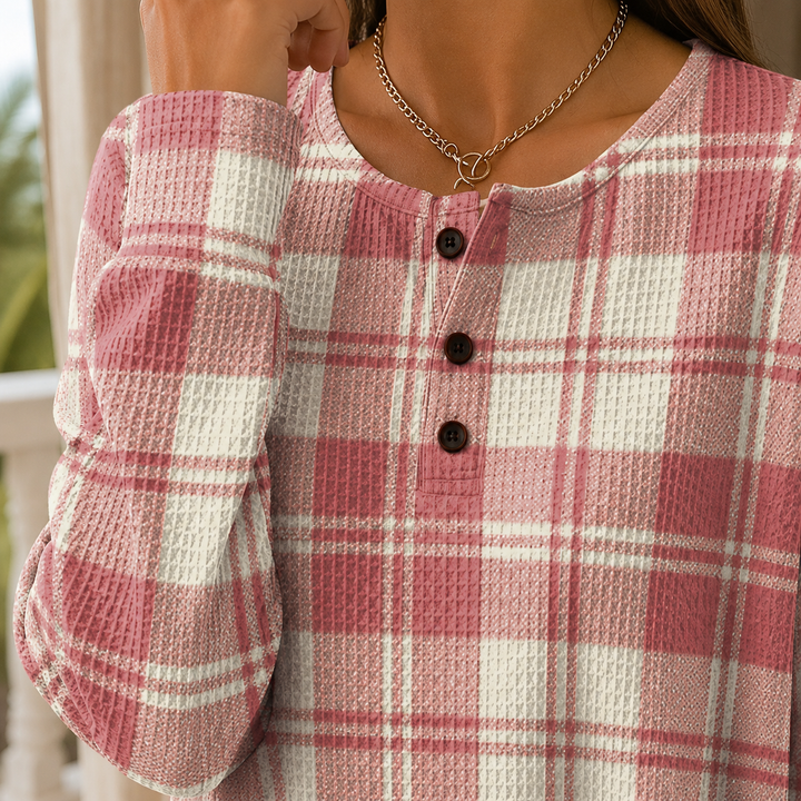 Mich Plaid Henley Relaxed Sweater