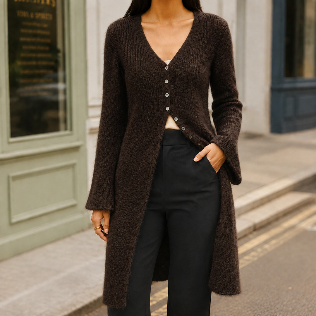 Nimpfa Longline V-Neck Button Cardigan