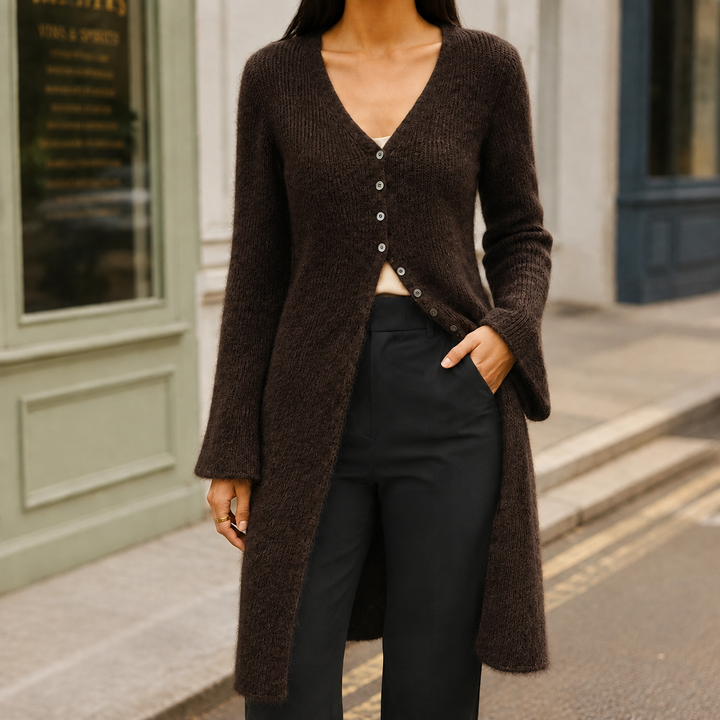 Nimpfa Longline V-Neck Button Cardigan
