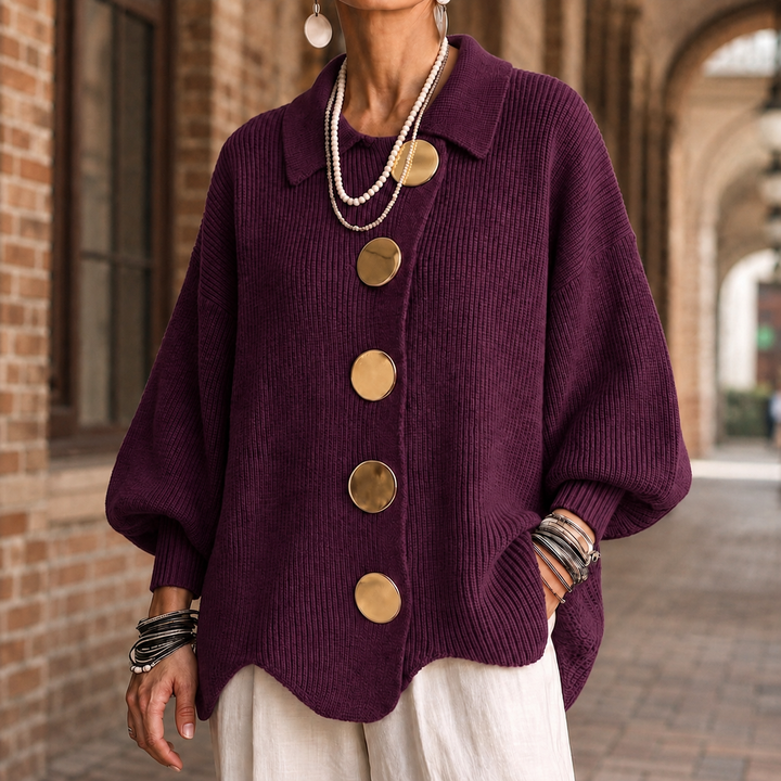 Yulia Statement Button Collared Cardigan