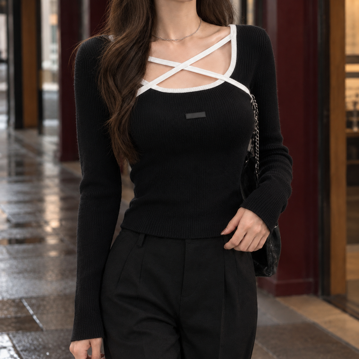 Sancia Striped Crisscross Neck Sweater