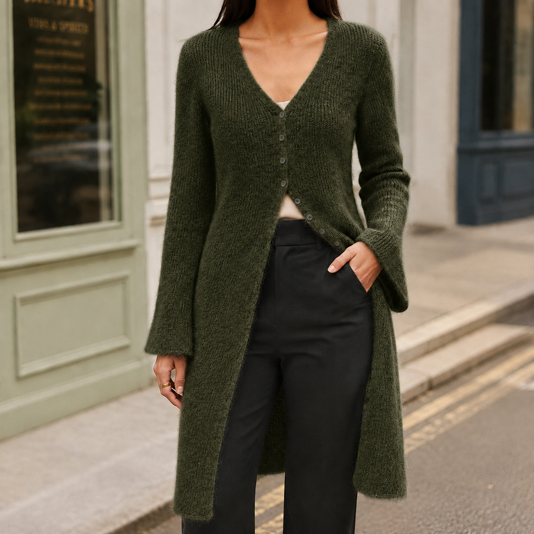 Nimpfa Longline V-Neck Button Cardigan