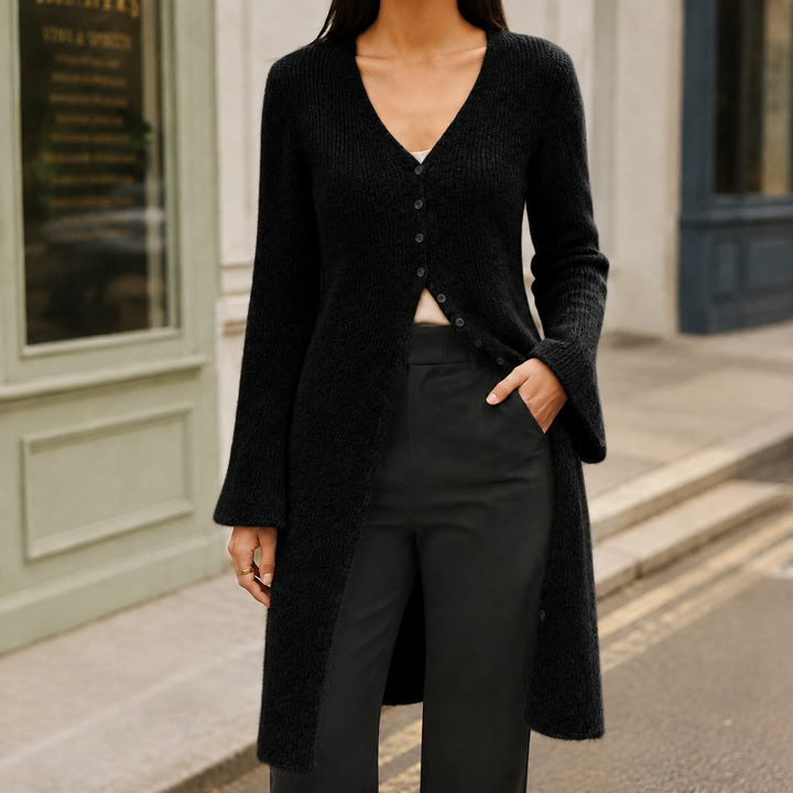 Nimpfa Longline V-Neck Button Cardigan