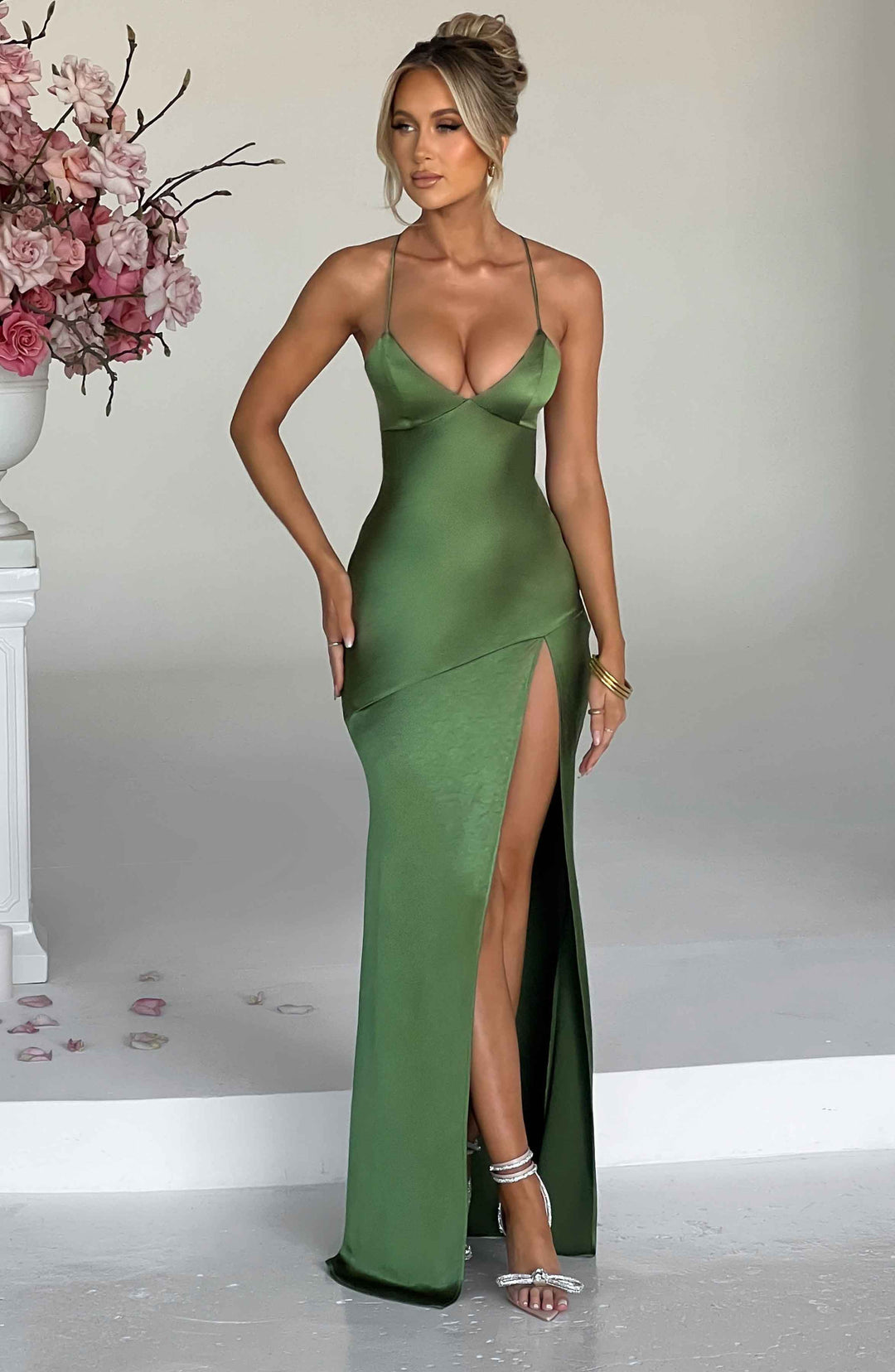 Jeda Slit Satin Maxi Dress