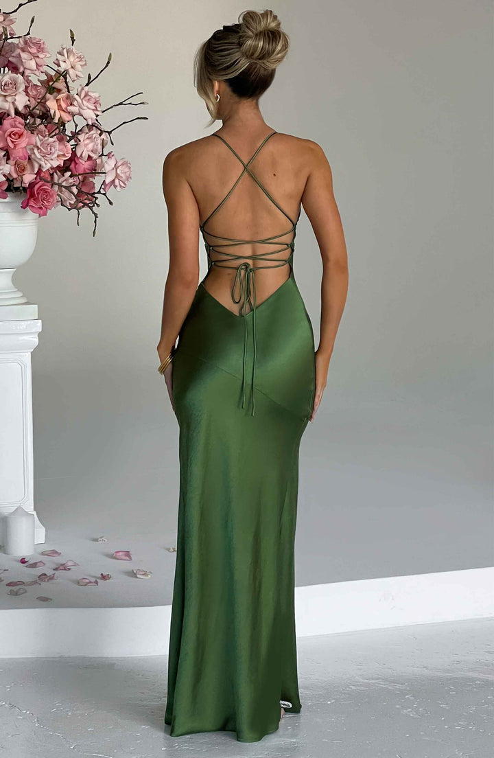 Jeda Slit Satin Maxi Dress