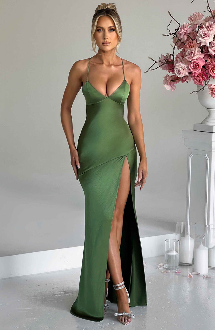 Jeda Slit Satin Maxi Dress