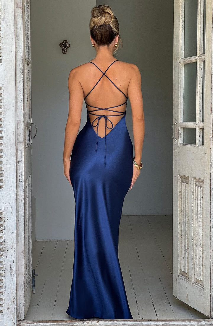 Rue Lace Up Satin Maxi Dress