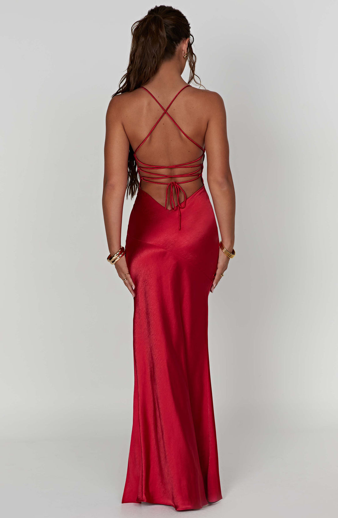 Izzie Lace Up Satin Maxi Dress