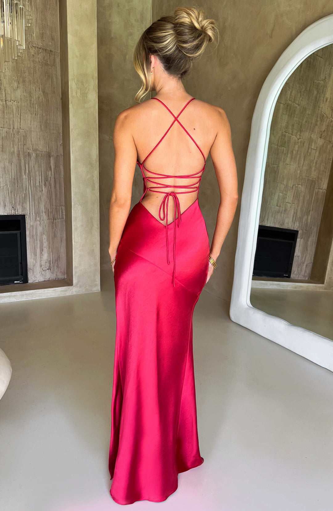 Izzie Lace Up Satin Maxi Dress