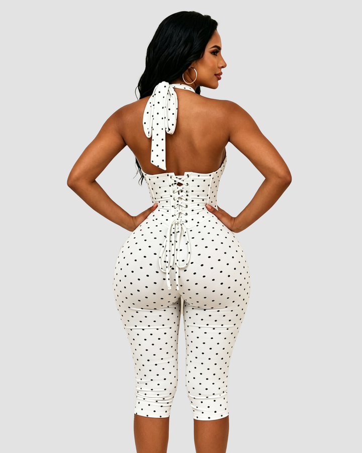 Doreen Polka Dot Halter Capri Jumpsuit