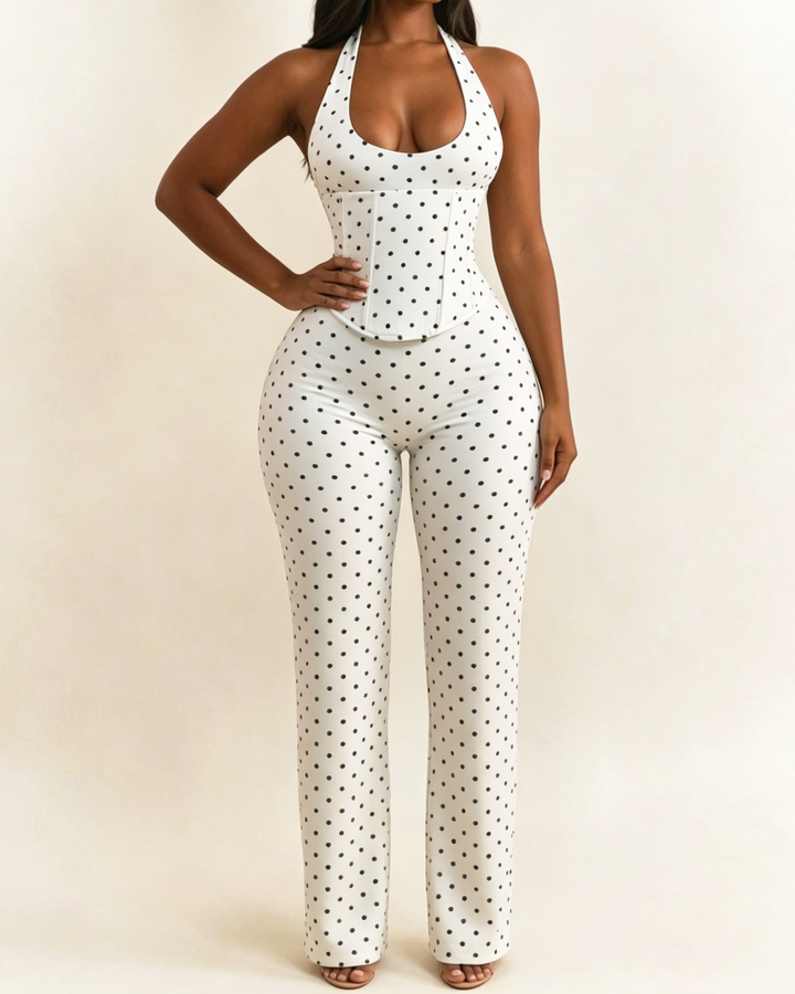 Karina Polka Dot Halter Wide Leg Jumpsuit