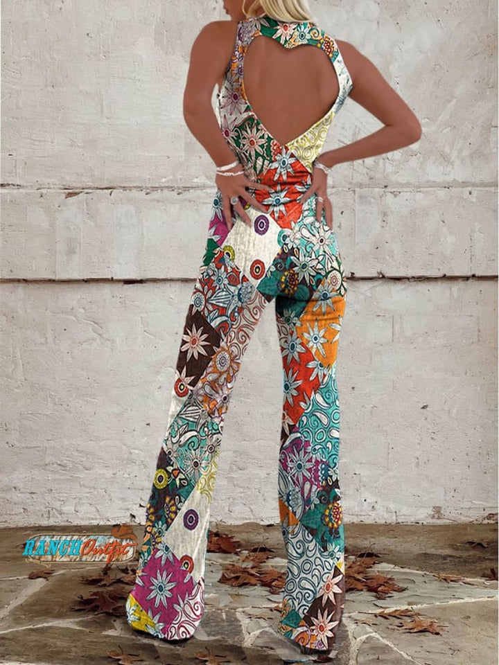 Paulina Mosaic Bloom Halter Jumpsuit