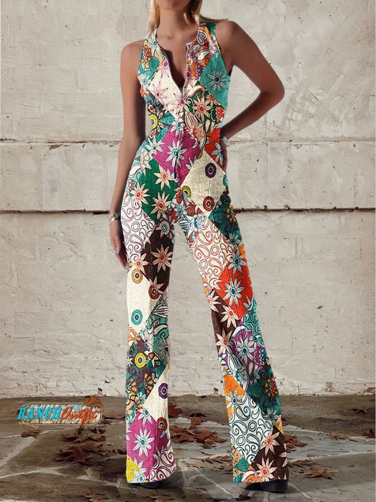 Paulina Mosaic Bloom Halter Jumpsuit