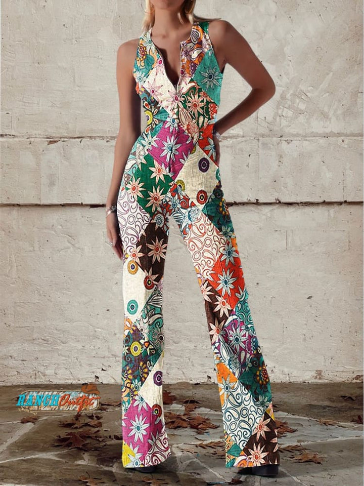 Paulina Mosaic Bloom Halter Jumpsuit