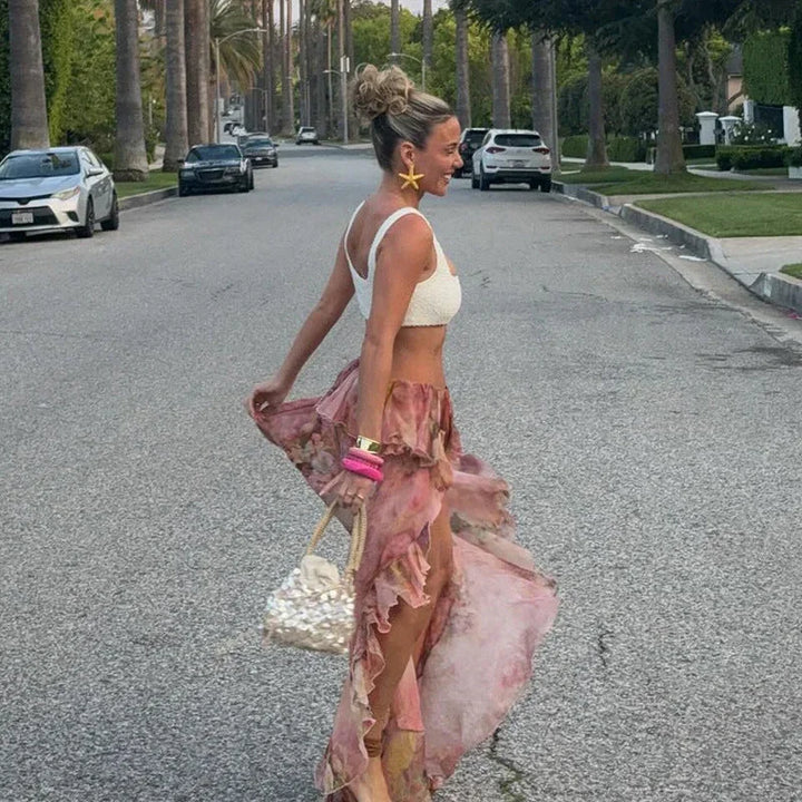 Cleo Floral High Low Ruffle Skirt