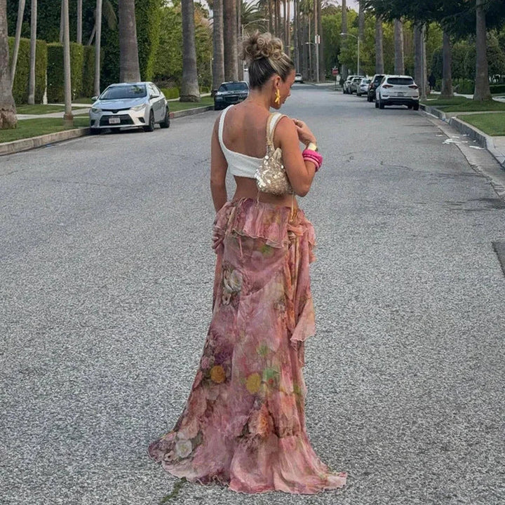 Cleo Floral High Low Ruffle Skirt