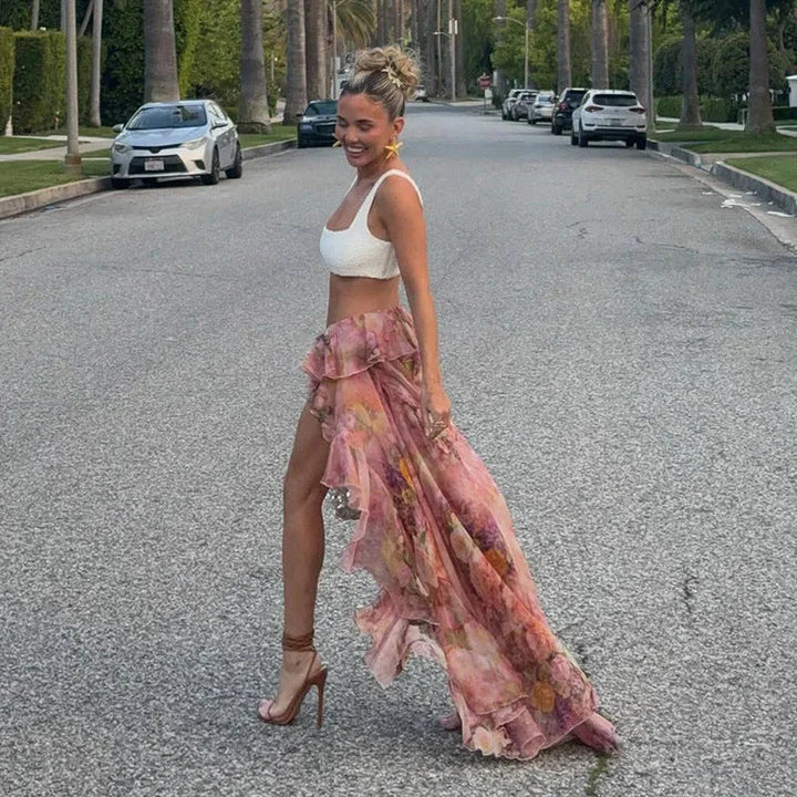 Cleo Floral High Low Ruffle Skirt