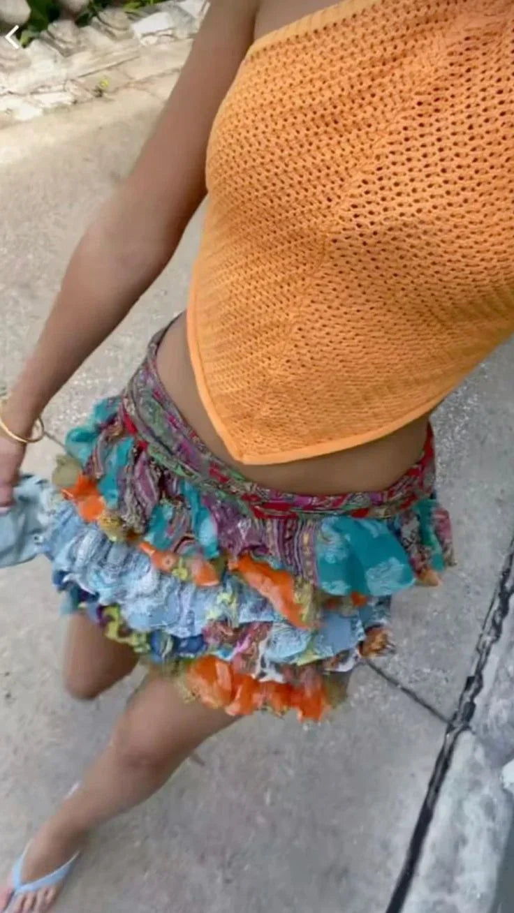 Zuri Boho Ruffle Mini Skirt