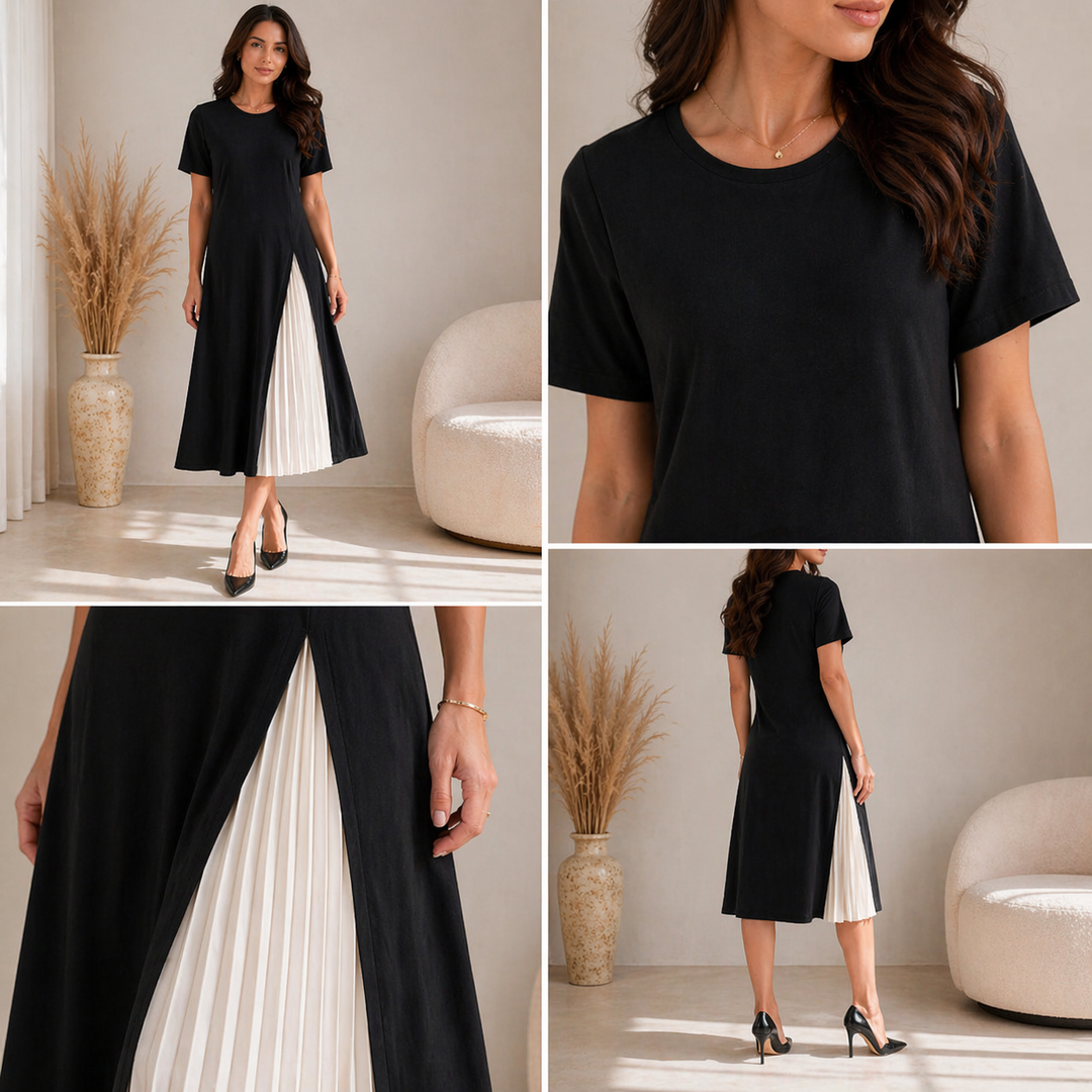 Nayeli Pleated Panel Midi Dress