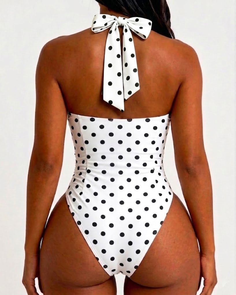 Nelly Polka Dot Halter One-Piece Swimsuit