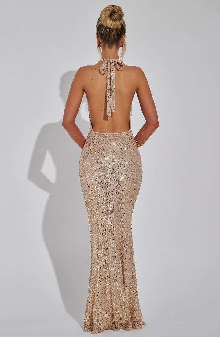 Stella Sequin Open Back Maxi Dress