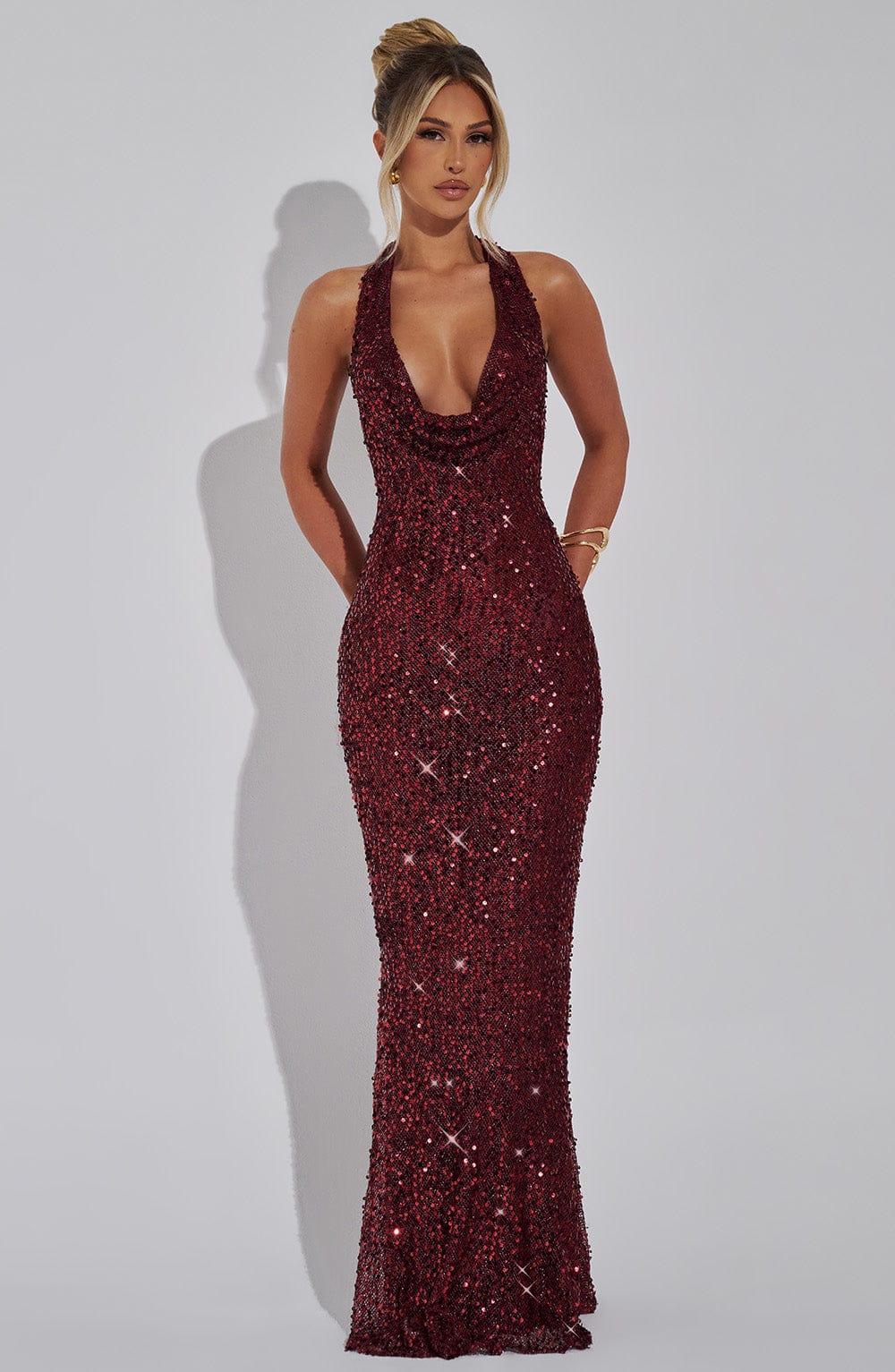 Ava Embellished Plunge Maxi Dress