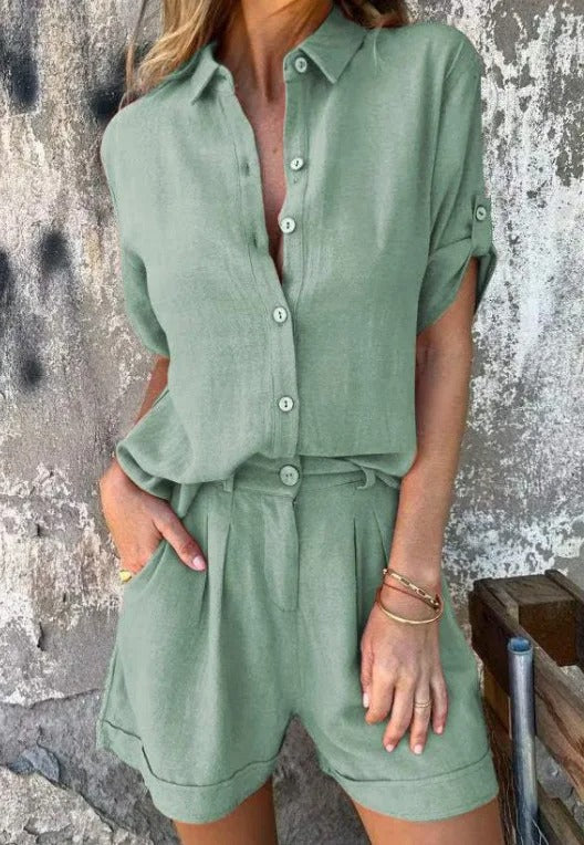 Jamie Linen Shirt Romper