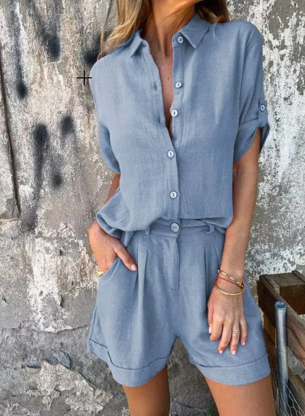 Jamie Linen Shirt Romper