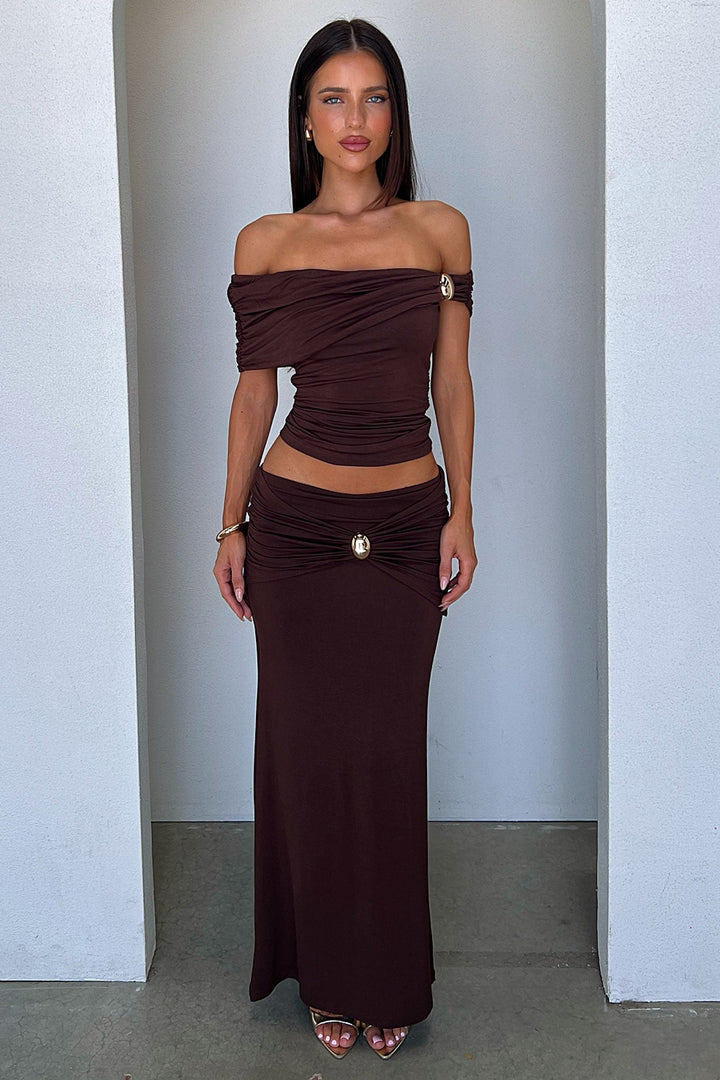 Malika Hardware Detail Draped Maxi Skirt