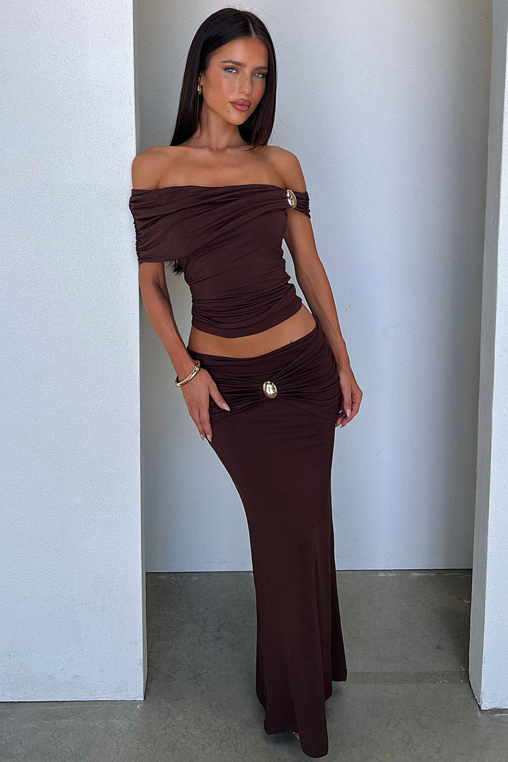 Malika Hardware Detail Draped Maxi Skirt