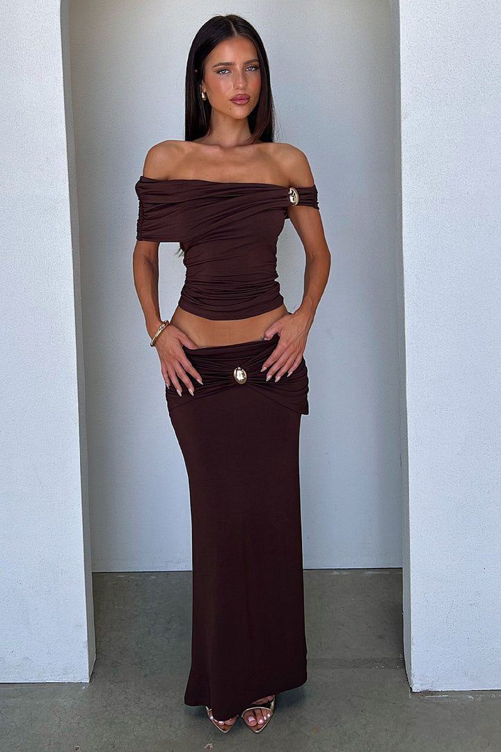 Malika Hardware Detail Draped Maxi Skirt