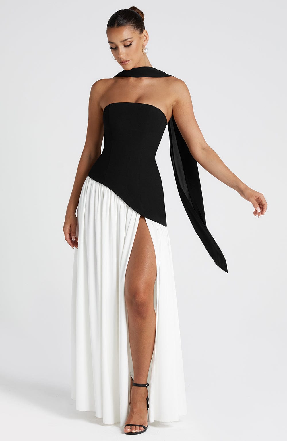 Tricia Asymmetrical Strapless Maxi Dress