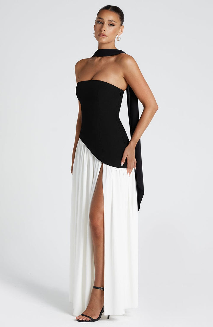 Tricia Asymmetrical Strapless Maxi Dress