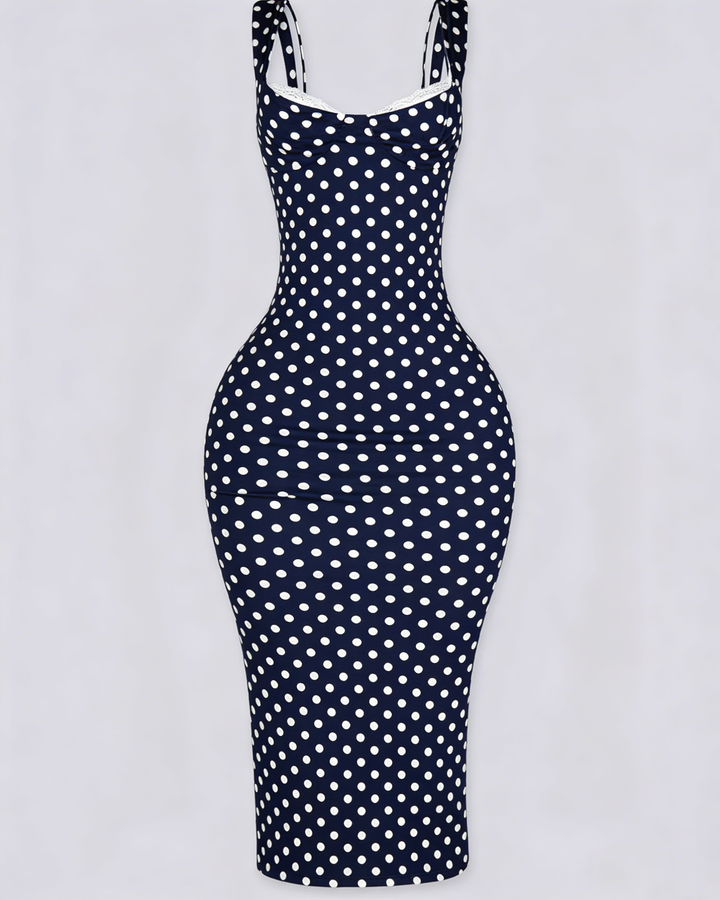 Lena Polka Dot Bodycon Midi Dress