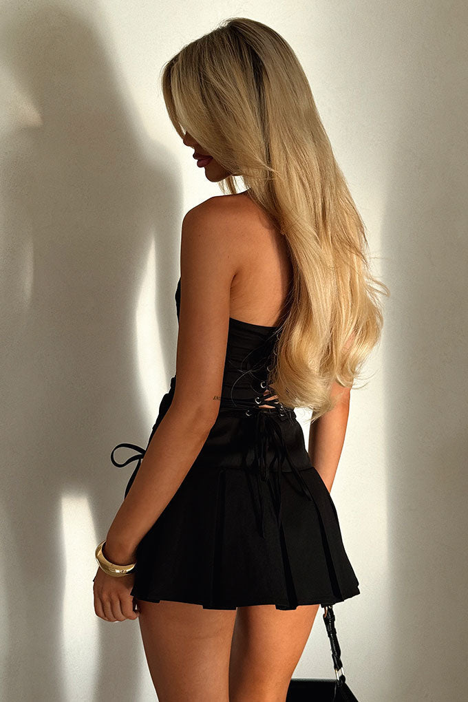 Mikeala Side Tie Pleated Mini Skirt