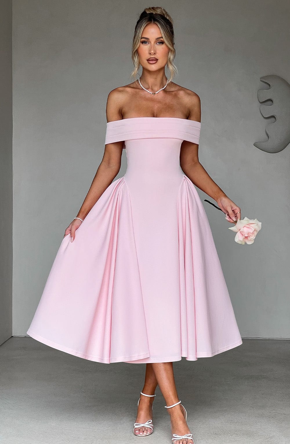 Bea Off Shoulder A Line Midi Dress