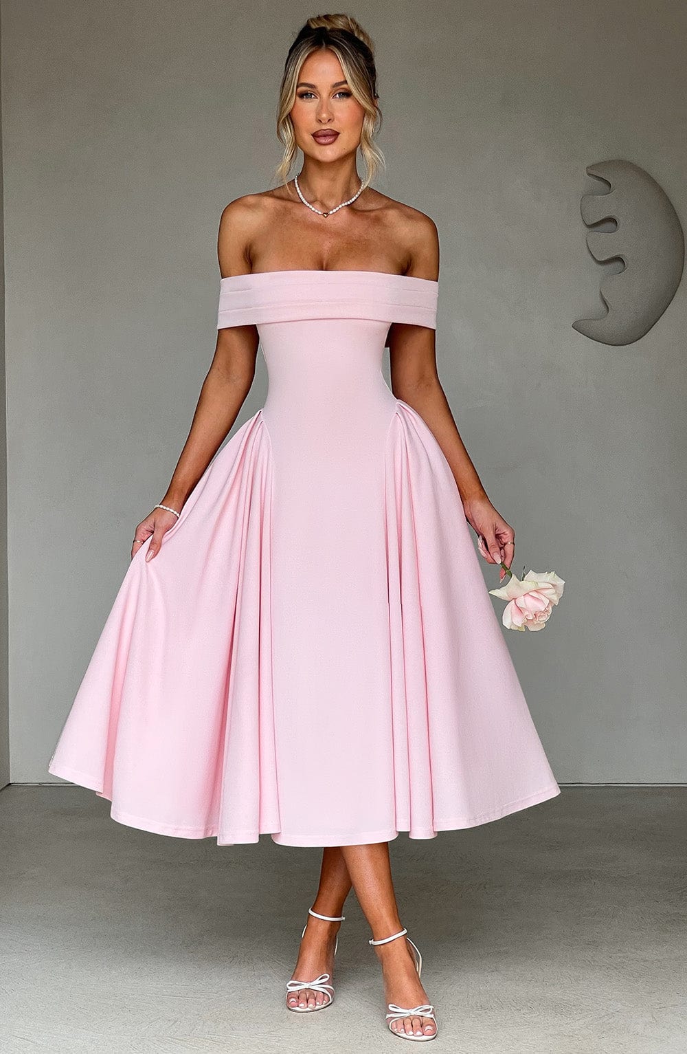 Bea Off Shoulder A Line Midi Dress